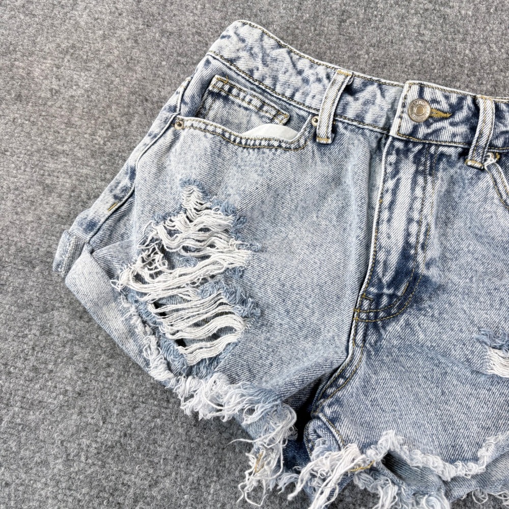 Forever 21 Distressed Denim Shorts Light Wash Acid High Waist Size 27 Womens - Picture 4 of 7